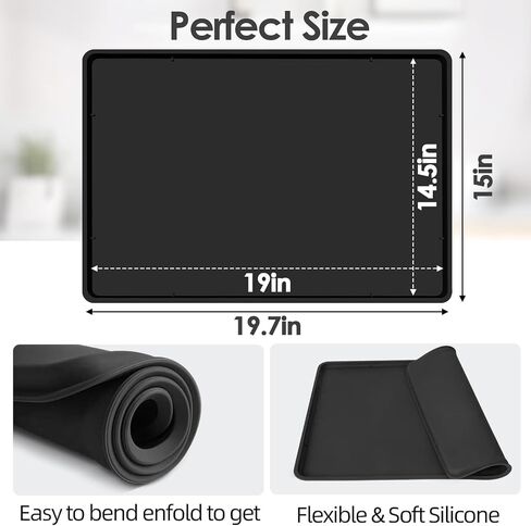 Silicone Coffee Maker Mat with Lip for Countertops, 19.7'' x 15'', Black | Multi leak-proof coffee tray for countertop, non-slip silicone tray for under coffee machine espresso accessory, wipe-clean in Kuwait