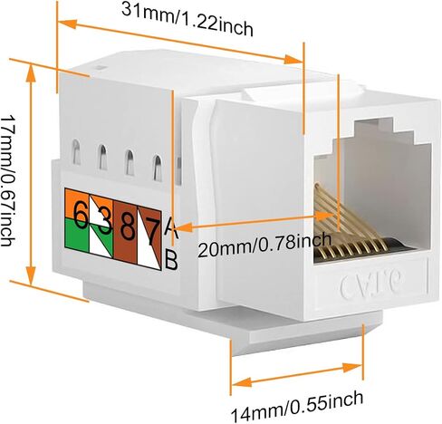 RJ45 Cat6 Keystone Jack، 10 قطع مقبس حائط إيثرنت مضمن مقرنة شبكة Cat6 متوافقة مع Cat5/5e/6 - مقرنة شبكة Cat6 in Saudi Arabia