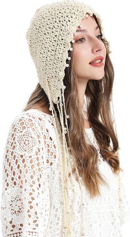 ZLYC Women Cotton Crochet Slouchy Beanie Hat with Tassel Handmade Knit Skull Cap in Saudi Arabia