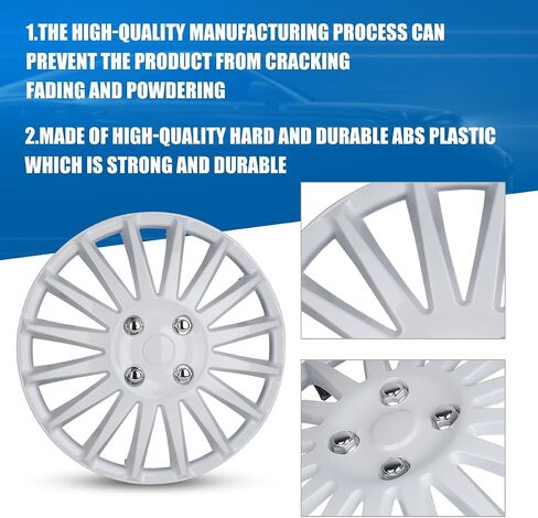 ROXX 4Pcs Set 14inch Universal Wheel Rim Cover Hubcaps Replacement (Only Fit for Iron Hub), ABS Material Snap On Car Truck SUV Hub Cap (5019,White Lacquer) in Saudi Arabia