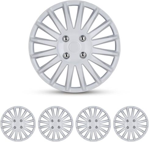 ROXX 4Pcs Set 14inch Universal Wheel Rim Cover Hubcaps Replacement (Only Fit for Iron Hub), ABS Material Snap On Car Truck SUV Hub Cap (5019,White Lacquer) in Saudi Arabia
