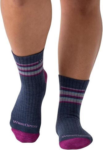 Wide Open Micro Crew Women's Merino Wool Socks - Multi Stripe Everyday Wide Ankle Socks for Wide Feet in Kuwait