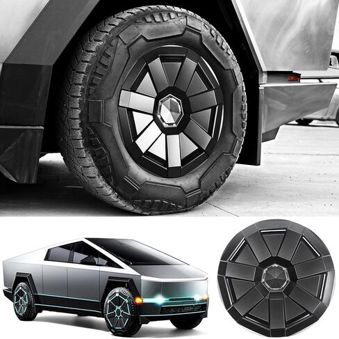 4 قطع من أغطية مركز العجلات متوافقة مع ملحقات Tesla Cybertruck 2023 2024، غطاء مركزي كامل سداسي بديل مقاوم للماء لملحقات Cybertruck الخارجية لعام 2024، أسود in Kuwait