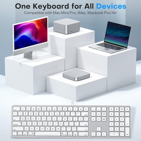 OMOTON Wired Keyboard for Mac, with Dual Interface (USB and Type-C), Numeric Keypad for MacBook Pro/Air, iMac, iMac Pro, Mac Mini, Mac Pro Laptop, Silver in Kuwait
