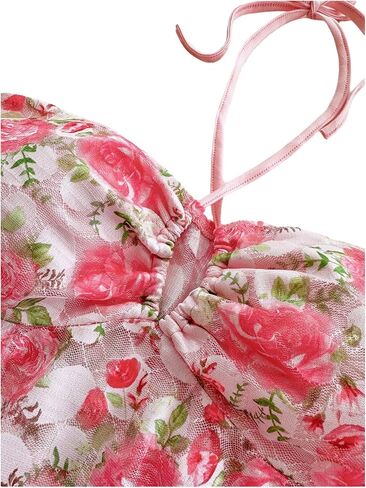 SweatyRocks Women's Floral Print Halter Top Ruffle Hem Hollow Out Swing Summer Crop Top Multicolor XS in Saudi Arabia