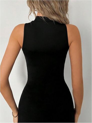 Oyoangle Women's Olcyless Mesh Bodysuit Mock Neck Slim Tank Top Body Suits Clubwear in Saudi Arabia