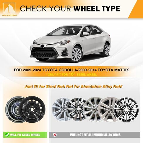 WOLFSTORM 16" Hubcaps for Toyota Corolla 2017-2019 Steel Wheels, R16 Car Hubcaps Snap On Installation 16 Inch Wheel Rim Cover Set of 4, w/o Decoration Nuts, Silver in Kuwait