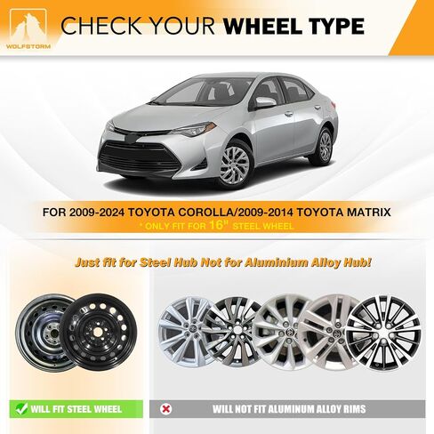 WOLFSTORM 16" Hubcaps for Toyota Corolla 2017-2019 Steel Wheels, R16 Car Hubcaps Snap On Installation 16 Inch Wheel Rim Cover Set of 4, w/o Decoration Nuts, Silver in Kuwait