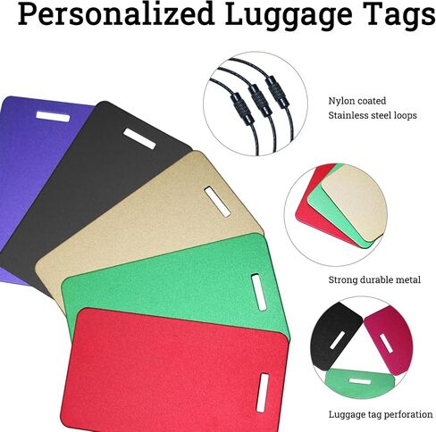 Custom Luggage Tags for Suitcases|Personalized Metal Luggage Name Tags(Pack of 4)|Cruise Luggage Tag Holder|Heavy Duty Durable Travel NameTags,Bag Tags,Presents for Family (Red, Large) in Kuwait