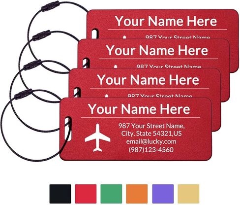 Custom Luggage Tags for Suitcases|Personalized Metal Luggage Name Tags(Pack of 4)|Cruise Luggage Tag Holder|Heavy Duty Durable Travel NameTags,Bag Tags,Presents for Family (Red, Large) in Kuwait