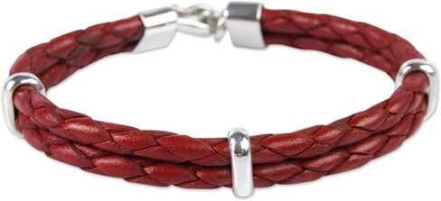 Novica Artisan Handmade Men Men Men Praced Bracelet Jewelry with Sterling Silver Red Peru Modern [8.25 in l x 0.5 in w] in Saudi Arabia