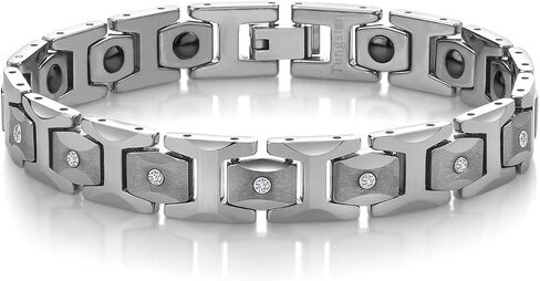 Gem Stone King Men’s 0.33 cttw Diamond Brush Finished Tungsten Link Bracelet with Shiny Polished Connector Links and 11 White Lab Grown Diamonds in Saudi Arabia