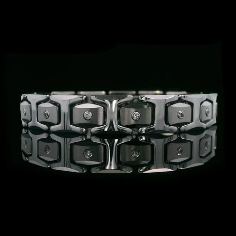 Gem Stone King Men’s 0.33 cttw Diamond Brush Finished Tungsten Link Bracelet with Shiny Polished Connector Links and 11 White Lab Grown Diamonds in Saudi Arabia