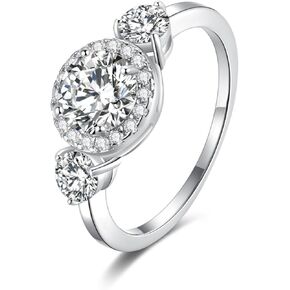 S925 Sterling Silver Engagement Rings for Women, 1ct Diamond Band Ring Round Cut VVS1 D-Color, Bridal Gift for Wife in Saudi Arabia