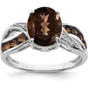 Sonia Jewels Real 925 Sterling Silver Diamond and Brown Smoky Quartz Engagement Ring (.02 cttw.) in Saudi Arabia