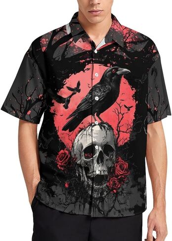 Novelty Cool Skull Button Down Shirt Funny Fashion Graphic Hawaiian Shirt in Saudi Arabia