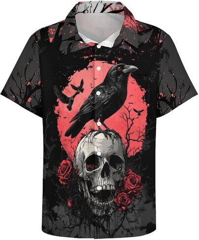 Novelty Cool Skull Button Down Shirt Funny Fashion Graphic Hawaiian Shirt in Saudi Arabia