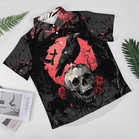 Novelty Cool Skull Button Down Shirt Funny Fashion Graphic Hawaiian Shirt in Saudi Arabia