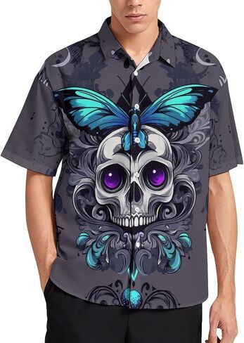 Novelty Cool Skull Button Down Shirt Funny Fashion Graphic Hawaiian Shirt in Saudi Arabia