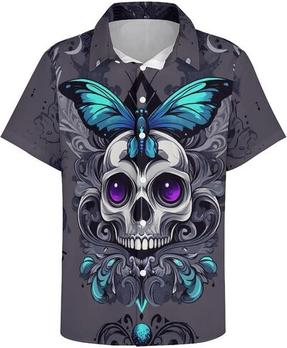 Novelty Cool Skull Button Down Shirt Funny Fashion Graphic Hawaiian Shirt in Saudi Arabia