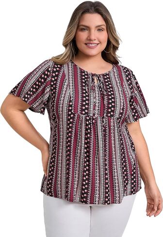 Plus Size Tops for Women Boho Print Tie Blouses Ruffle Short Sleeve Babydoll Blouse Top Casual in Saudi Arabia