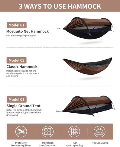 Camping Hammock Tent with Mosquito Net and Sunshade, Extra Large for 2 Person, Lightweight Hanging Hammocks Tree Straps, Bivvy Ground Tent for Outside, Hiking, and Travel in Kuwait