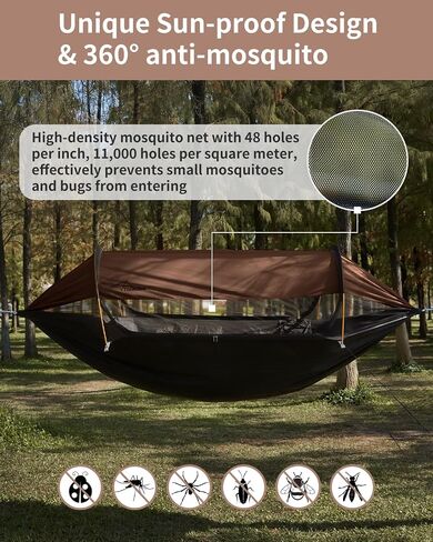 Camping Hammock Tent with Mosquito Net and Sunshade, Extra Large for 2 Person, Lightweight Hanging Hammocks Tree Straps, Bivvy Ground Tent for Outside, Hiking, and Travel in Kuwait