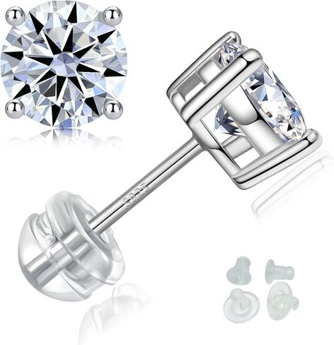 أقراط مسمار مويسانيت ، مختبر تم إنشاؤه D VVS1 Round Cut ، 925 Sterling Silver Rhodium ، هدايا للمجوهرات للنساء الرجال in Kuwait