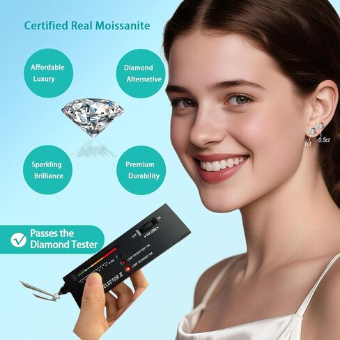 أقراط مسمار مويسانيت ، مختبر تم إنشاؤه D VVS1 Round Cut ، 925 Sterling Silver Rhodium ، هدايا للمجوهرات للنساء الرجال in Kuwait