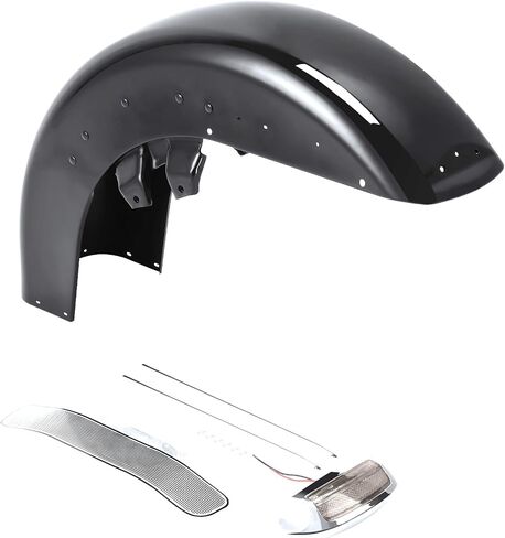 TCMT Front Fender W/Trims & Tip Tip Light Assembly مجموعة من أجل Harley Touring Flht Electra Glide Classic 89-13 Road King Custom 04-06 Tri Glide Ultra Classic 09-13 Painted Black in Kuwait