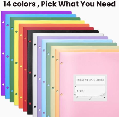 Sooez Plastic 3 Hole Punch Folders with Reference Guide, 5 Pack Heavy Duty 4 Pocket Folders with Holes, Folders with Pockets 3 Hole Punched, Stores Well in 3-Ring Binders, 5 Primary Colors in Saudi Arabia
