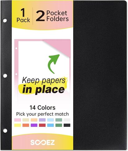 Sooez Plastic 3 Hole Punch Folders with Reference Guide, 5 Pack Heavy Duty 4 Pocket Folders with Holes, Folders with Pockets 3 Hole Punched, Stores Well in 3-Ring Binders, 5 Primary Colors in Saudi Arabia