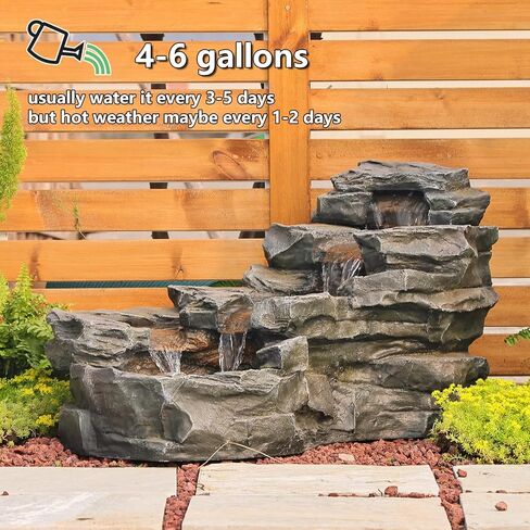 37 "L Garden في الهواء الطلق نافورة مياه ، أرضية تقف 5-صخرة الصخور الطبيعية شلالات في الهواء الطلق مع مصابيح LED للفناء ، الشرفة ، ديكور الفن المنزلي in Kuwait
