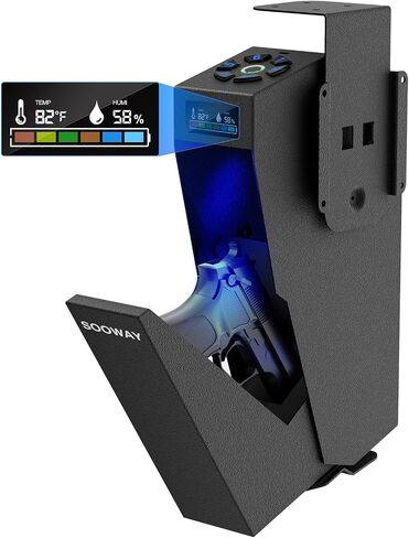 Biometric Pistol Safe Fingerprint Quick Access Gun Safe for Handgun, Drop Down Mounted with 3 Ways Unlock Gun Lock Box for Car, Nightstand, Desk, Wall, Dresser in Saudi Arabia