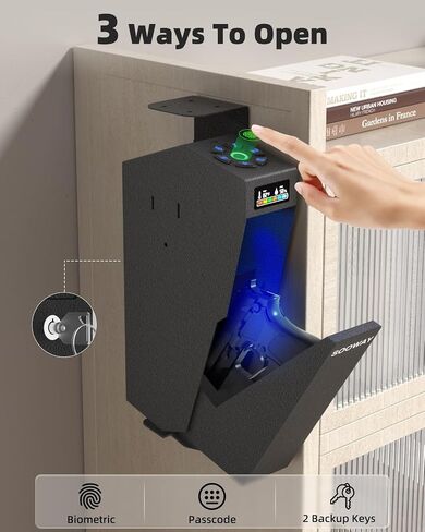 Biometric Pistol Safe Fingerprint Quick Access Gun Safe for Handgun, Drop Down Mounted with 3 Ways Unlock Gun Lock Box for Car, Nightstand, Desk, Wall, Dresser in Saudi Arabia