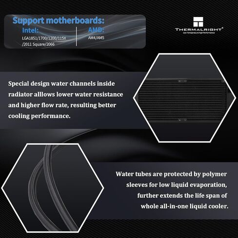 Thermalright FW 240 Black ARGB V2-240mm AIO CPU Liquid Cooler,IPS LCD Screen with 320 * 240 Resolution,for AM4/AM5&Intel LGA1700,"2.4 inch"Screen for Images and Double Fans-Black ARGB in Saudi Arabia