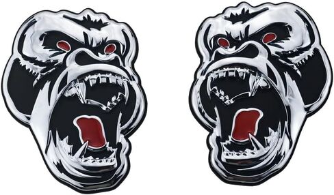 2 Pcs Metal ngry Gorilla Ape Angry Side Rear Emblems 3D Badge Car Truck Motorcycles Decal Sticker (Silver Black) in Kuwait