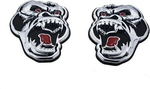 2 Pcs Metal ngry Gorilla Ape Angry Side Rear Emblems 3D Badge Car Truck Motorcycles Decal Sticker (Silver Black) in Kuwait