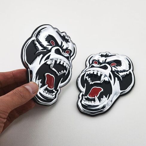 2 Pcs Metal ngry Gorilla Ape Angry Side Rear Emblems 3D Badge Car Truck Motorcycles Decal Sticker (Silver Black) in Kuwait