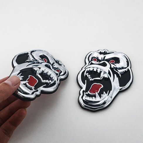 2 Pcs Metal ngry Gorilla Ape Angry Side Rear Emblems 3D Badge Car Truck Motorcycles Decal Sticker (Silver Black) in Kuwait
