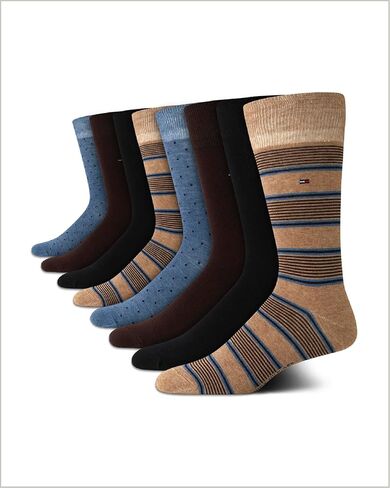Tommy Hilfiger Mens Dress Socks-8 Pack Stylish Crew Socks for Men ، Treatable ، Wicking and Respressable ، Size 7-12 in Saudi Arabia