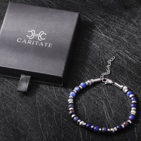 Stainless Steel Beaded Bracelets for Men: 6MM Natural Stone Beads Mens Bracelet Silver Crystal Jewelry Bring Luck Prosperity - Cool Anniversary Birthday Gifts for Men Him Man Boyfriend Son Dad in Saudi Arabia