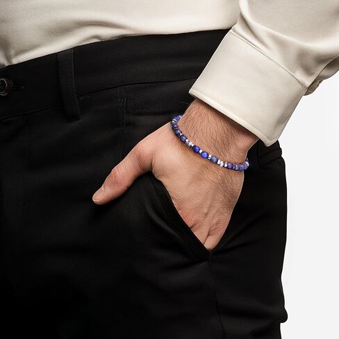 Stainless Steel Beaded Bracelets for Men: 6MM Natural Stone Beads Mens Bracelet Silver Crystal Jewelry Bring Luck Prosperity - Cool Anniversary Birthday Gifts for Men Him Man Boyfriend Son Dad in Saudi Arabia