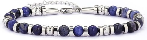 Stainless Steel Beaded Bracelets for Men: 6MM Natural Stone Beads Mens Bracelet Silver Crystal Jewelry Bring Luck Prosperity - Cool Anniversary Birthday Gifts for Men Him Man Boyfriend Son Dad in Saudi Arabia