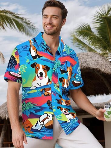 Men's Hawaiian Shirt Tops Vintage Short Sleeve Button Down Beach Shirt Male Tropical Floral Summer Pullover Party Holiday in Kuwait
