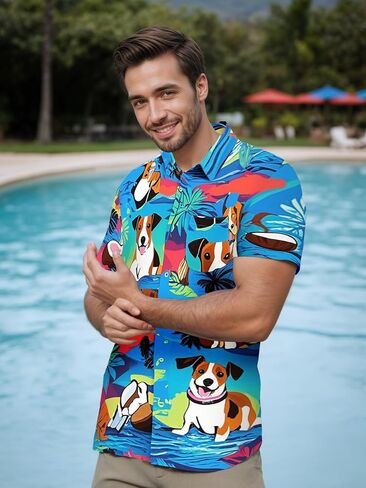 Men's Hawaiian Shirt Tops Vintage Short Sleeve Button Down Beach Shirt Male Tropical Floral Summer Pullover Party Holiday in Kuwait