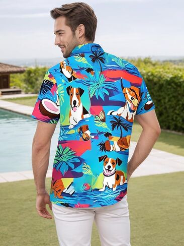 Men's Hawaiian Shirt Tops Vintage Short Sleeve Button Down Beach Shirt Male Tropical Floral Summer Pullover Party Holiday in Kuwait