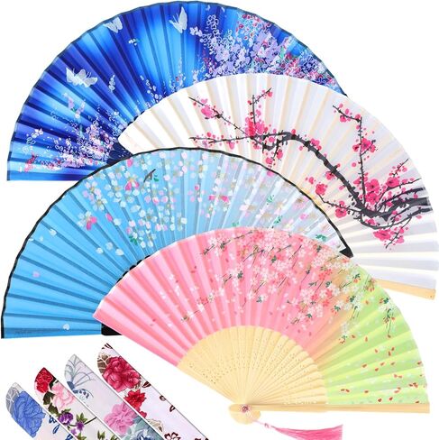 Zonon 4 Pack Handheld Floral Folding Fans Hand Held Fans Silk Bamboo Fans with Tassel Women Hollowed Hand Foldable Fan with Fabric Sleeve for Dancing Wedding Decoration Women Gifts (Vintage Color) in Saudi Arabia