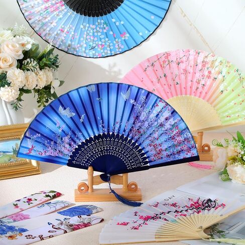 Zonon 4 Pack Handheld Floral Folding Fans Hand Held Fans Silk Bamboo Fans with Tassel Women Hollowed Hand Foldable Fan with Fabric Sleeve for Dancing Wedding Decoration Women Gifts (Vintage Color) in Saudi Arabia