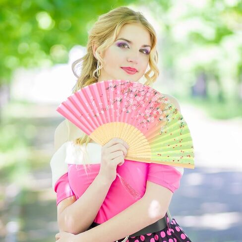 Zonon 4 Pack Handheld Floral Folding Fans Hand Held Fans Silk Bamboo Fans with Tassel Women Hollowed Hand Foldable Fan with Fabric Sleeve for Dancing Wedding Decoration Women Gifts (Vintage Color) in Saudi Arabia